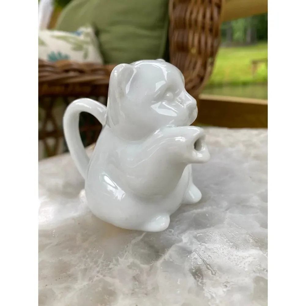 Glossy White Porcelain‎ Kitten Pitcher 2-3/4